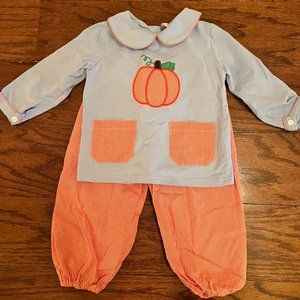 Cecil and Lou Orange Check Pumpkin Ankle Pant Set, Size 2T